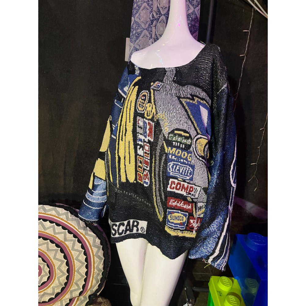 Women's NASCAR Black & Blue Crew Neck Sweater M